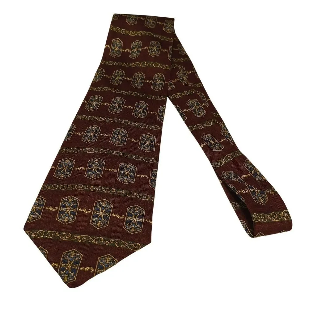 Arden Cravats Mens Silk Jacquard Geometric‎ Pattern Burgundy Necktie